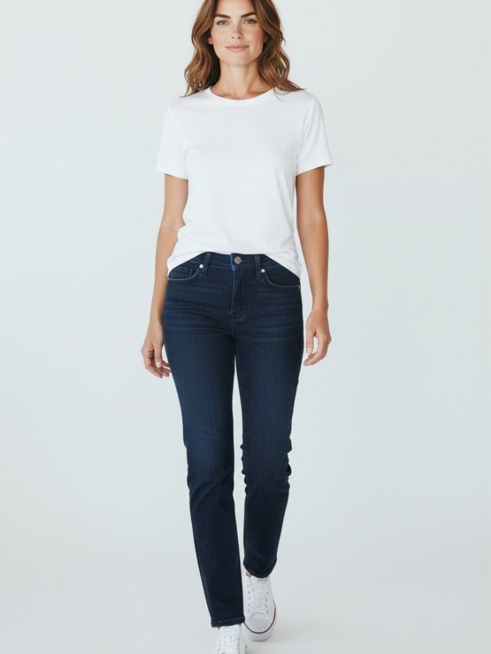 NYDJ Sheri Slim Size 4 Jeans Dark Blue Denim High Rise Straight Leg LiftXTuck